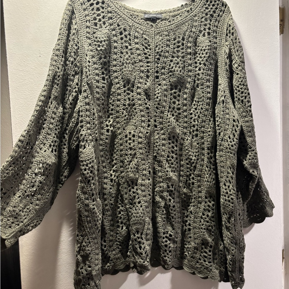 Adrianna Papell Sage Green Crochet Sweater